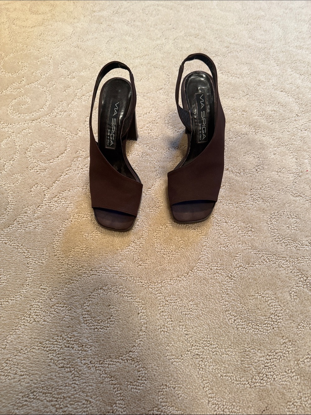 Via Spiga Brown Open-Toe Slingback Block Heel Sandals